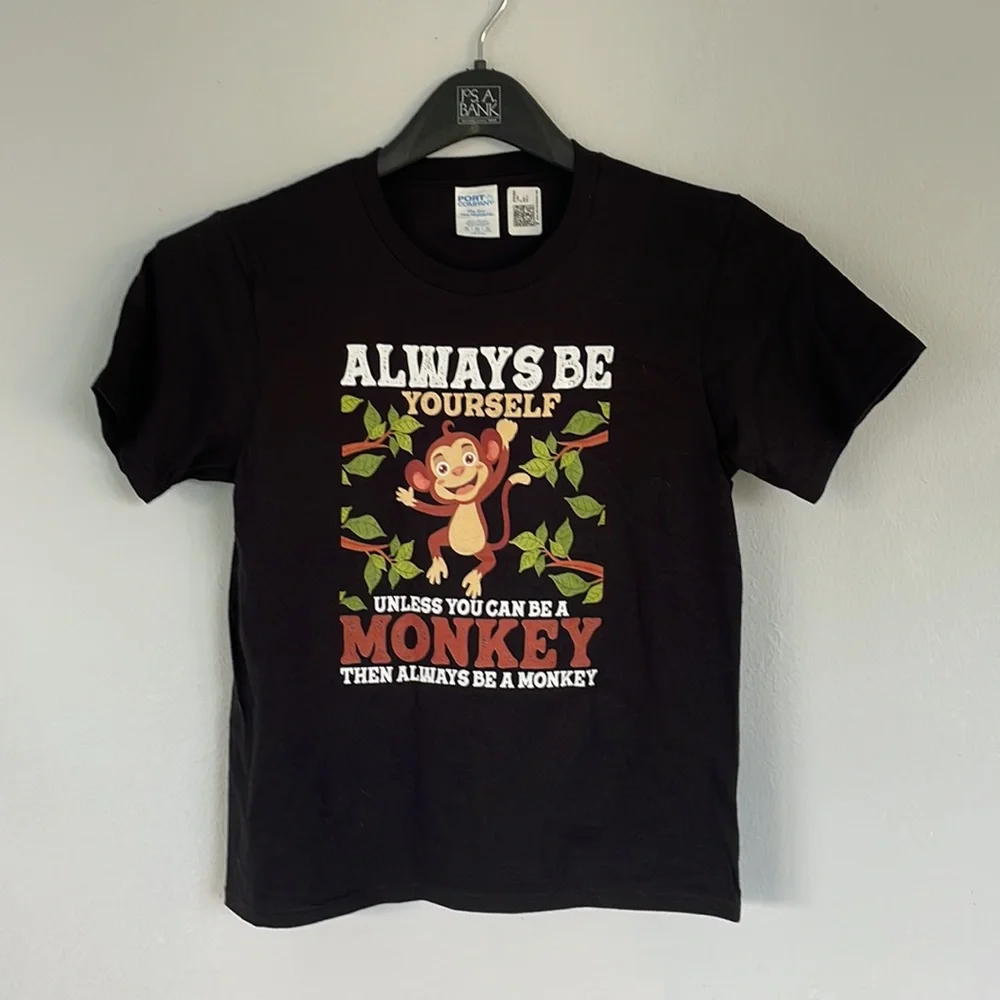 Always Be Yourself kid’s black monkey graphic print tee size medium